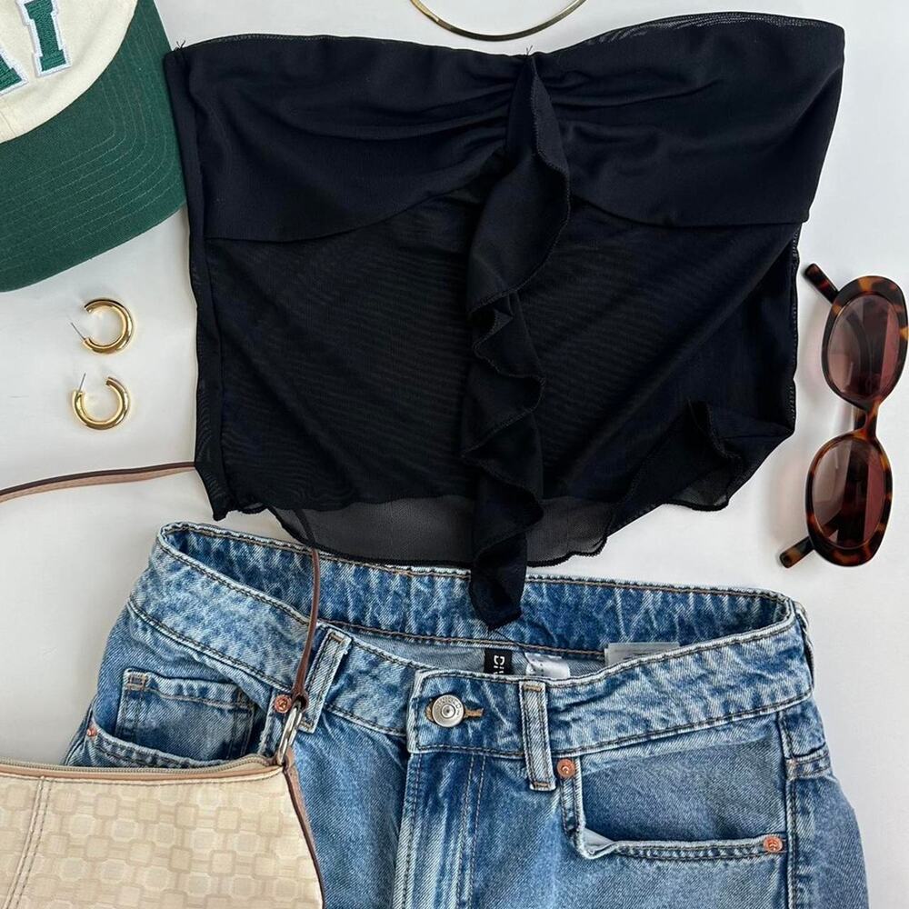 Edikted mesh strapless ruffle top
